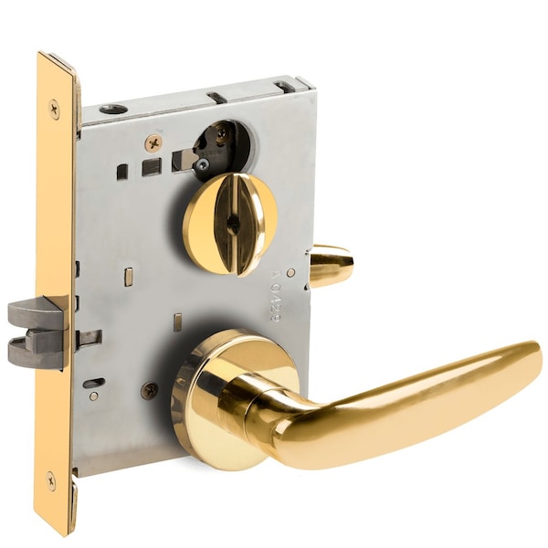 Schlage Grade 1 Bed Bathroom Privacy Mortise Lock, 07 Lever, A Rose, Bright Brass Finish, Field Reversible L9040 07A 605 - main